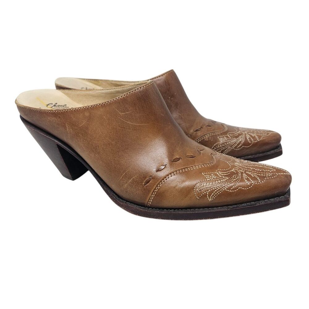 Vintage 90s Lucchese Charlie 1 Horse 6.5 Brown Leather Mule Western Cowgirl